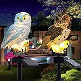 Rabbiter 2 Stück LED Solarleuchte Gartenstecker, Gartenleuchte Mit Realistischen Eule Rasen Garten Lampe, Solar Lichter Wasserdicht Automatische Ein/Aus für Hinterhöfe, Gärten,Rasen Gartendeko Fig