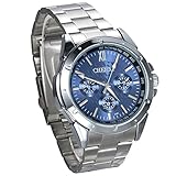 JewelryWe Herren Armbanduhr, Business Casual Analog Quarz Uhr mit Edelstahl Armband, Blau Zifferb