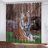 TTBBBB Vorhang Kinderzimmer Mädchen Tierischer Tiger B 280 x H 240 cm 3D Druckmuster Öse Thermisch isoliert 90% Blickdicht Vorhang für Kinder Jungen Mädchen Sp