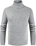 HAOLL Herren Pullover Pullover Herren Rollkragen Einfarbig Casual Sweater Männer Slim Strickpullover, grau, XXXL