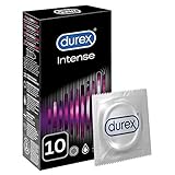 Durex Intense Kondome – Gerippte und genoppte Kondome mit Stimulationsgel für eine intensive Befriedigung der Frau – Kondom mit Gel überzogen - 10 Stück (1er Pack)