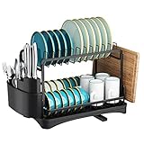 Abtropfgestell mit herausnehmbarer Abtropfschale, 2 Etagen, Abtropfgestell mit Abtropfbrett, Tellerhalter, Geschirr-Organizer, Schneidebretthalter für Küchenarbeitsplatte – Space Aluminium-Legierung