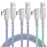 KEEPXYZ Right Angle USB C Cable (3 Pack 6ft), USB A to USB Type C Nylon Braided Fast Charging Cable Compatible for Samsung Galaxy S20 S10 S10e S9 S8 Plus Note 10 9 8 (Blue,Green,Purple)