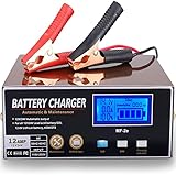 DSGKUU Ladegerät Autobatterie 12A 12V/24V KFZ Batterieladegerät Vollautomatisches Intelligentes Erhaltungsladegerät mit LCD-Bildschirm für alle 12V24V Batterien, Lithium Batterie, AGM/EFB B