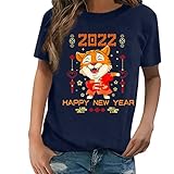 Oberteil Damen Schwarz Frühling Sommer Kurzarm T-Shirt 2022 Jahr des Tigers Drucken Trendige Bluse Tops Oberteile O Ausschnitt Lose Bequem Oberteil Elegant GroßE GrößEn Blusen Arbeit Ob