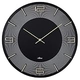 Atlanta Moderne große Wanduhr Quarz, 50 cm MDF-Gehäuse, erhabene Ziffern, Schwarz - 4470-7