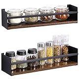 OROPY Vintage Wandmontage Gewürzregale, 2er Set Gewürzregal Wand Holz Organizer, Gewürzhalter hängend in Retro Stil für Küche, Wohnzimmer, Badzimmer, 40x10x9 cm- Dunkelbraun + Mattschw