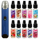 Riccardo e Zigarette Starterset, EVIO C POD blau + 10x10 e Liquid Set, E Liquid ohne Nikotin, Made in Germany