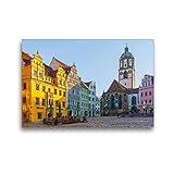CALVENDO Premium Textil-Leinwand 45 x 30 cm Quer-Format Markt mit Frauenkirche in Meißen, Leinwanddruck von wkb