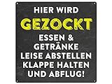 20x20cm Türschild HIER WIRD GEZOCKT Spielzimmer Blechschild Zocker gaming