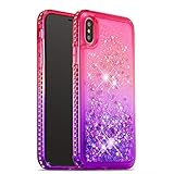 CrazyLemon Hülle for iPhone XS Max, Schön Glänzend Funkelnd Treibsand & Voll Side Strass Design Pink + Lila Weich Silikon TPU Handyhülle für F