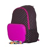 PIXIE CREW Leichte Segeltuch Tage Rucksack, Schwarz mit Rosa Punkten, 31x42x15 Centimeters, 17l, Seiten-Netze (Schwarz), PIXIE CREW Creative Leinwand TM Size 39x25