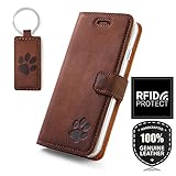 SURAZO Handy Hülle Für Samsung Galaxy A8 2018 - Pfote - TV RFID Nubuk Nussbraun - Ölleder Premium - Vintage Wallet C