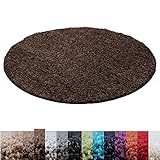 Hochflor Langflor Wohnzimmer Shaggy RUNDER Teppich Rund Unifarbe Florhöhe 3cm - Braun, 80x80 cm R