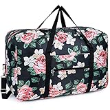 Faltbare Duffel Taschen Reise-Gepäck Leichter Sporttasche Handgepäck für Weekender Herren Damen (Schwarze Pfingstrose)