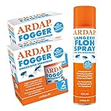 ARDAP Set 1 x 400 ml Flohspray + 4 x 100 ml Fogger gegen Flöhe + Zeckenzang