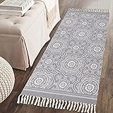 Handgewebte Terrassen Teppiche Mandala mit Quasten Vintage Baumwollteppiche Waschbar Grau Ideal für Eingangstür, Küche, Keller usw. 60 x 90