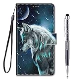 Grandoin Kompatibel mit Huawei Honor X10 / Honor X10 Pro Hülle, Handyhülle im Brieftasche-Stil, Handytasche PU Leder Flip Cover Kreative Muster Book Hülle Case Schutzhülle (Wolf)