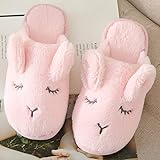 Perferct Pantoffeln Damen,Kaninchenohren-PlüSchhausschuhe, rutschfeste Baumwollhausschuhe FüR Den Innenbereich Mit Warmem Boden, Weihnachts-Cartoon-Hausschuhe-E_36/37