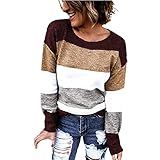 Anaisy Strickpullover Frauen Mischfarben Jumper Relaxed Mode Langarm Oberteile Festlich Rundhals Gestreift Oversize Casual Gemütlich Strickpulli Top Herbst Winter (Color : Rot, Einheitsgröße : L)