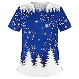 KOUYA Damen V-Ausschnitt Weihnachten Schlupfhemd Kasack mit Motiv Bedruckt Kurzarm T-Shirts Tops Arbeitsuniform Weihnachts Thanksgiving Bluse Uniformen Nurse Große Größ