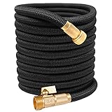 Expandable Garden Hose 50FT with 3/4' Solid Brass Fittings, 4-Layers Latex, Leak-proof, Lightweight, No-Kink, Flexible Retractable Hose Brass Shut Off Valve Watering & Washing