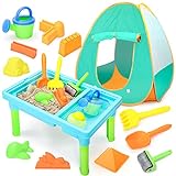 YIMORE Sand Wasserspieltisch mit Spielzelt Sandkasten Muschel mit Sandmodellen, Spielzeug für Draußen für Jungen Mädchen 3 Jahre Alt 13PCS