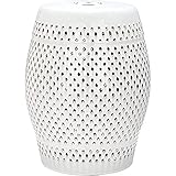 Safavieh Aruba Indoor/Outdoor Garden Stool Gartenhocker Für Innen/Draußen, Glasierte Keramik, Weiß, 35 x 35 x 46.99