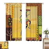 N / A Rod Pocket Curtains Decor, Mädchen tanzen exotische Zulu Kulturfigur Tribal Fashion Artsy Design, Amber Brown, Modische Illustration Customized C