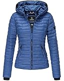 MARIKOO Navahoo Damen Jacke Steppjacke mit Kapuze Übergangsjacke KMK2 (Jeansblau, L)