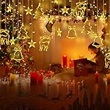 138 LED 2.3m Lichterkette Warmweiß,Lichtervorhang mit 8 modi und Timer,Sterne & Weihnachtsmuster, Weihnachtsbeleuchtung Innen/Außen, IP44 Wasserdicht Dekoration Für Christmas Weihnachtsdek