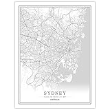 Leinwand Bild, Sydney Australien Stadtplan Malerei Schwarz Weiß Einfach Minimalist Art Wandbild Poster Rahmen Weniger Bild, Moderne Vertikale Malerei Cafe Office Home Decor,20 * 30