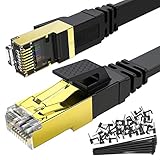 Alaser 6m CAT.8 Netzwerkkabel Flach 40 Gbits Lan Kabel Patchkabel Datenkabel CAT 8 40000 Mbits Glasfaser Geschwindigkeit S/FTP Schirmung RJ45 Stecker für Router, Modem, PC, Hub, Laptop, Gaming, Xbox
