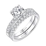 JO WISDOM Damen Ring Silber 925,Hochzeitssets,Verlobungsring Hochzeitsring Jubiläumsring Promise Ring mit 7mm 5A Zirkonia, Schmuck für F