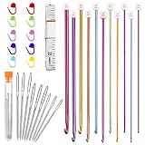Häkelnadel Set, Tunesische Häkelnadeln Set 11 Größen Tragbaren Stricken Nadeln Kit mit Stichmarker, große Öse, Maßband für Anfänger, Heimgebrauch, Handarbeiten, Arthritis, 2mm-10