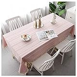 WLI Baumwolltuch Tischdecke, 80x195cm, Rosa einfache Art rechteckige Tischdecke mit Quaste dekorative, waschbare, staubdichte Couchtischabdeckung für Esszimmer Kücheng