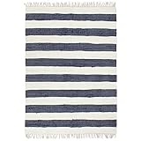 vidaXL Teppich Chindi Handgewebt Wohnzimmerteppich Handwebteppich Fleckerlteppich Fransenteppich Webteppich Läufer Baumwolle 80x160cm Blau Weiß