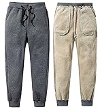 Yutdeng Herren Hose Warme Jogginghose Casual Sporthose Winter Fleece Sweatpants Sherpa Gefüttert Hosen mit Taschen Herren Sweathose Elastische Freizeithose Thermo Mode,Grau,XXL