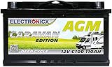 AGM Batterie 12v 110Ah Electronicx Caravan Edition Solarbatterie 12v Akku 12v Solar Batterien Versorgungsbatterie 12v agm Wohnwagen Batterie Wohnmobil Gelbatterie 12v 110ah Solar akku Mover Versorgung