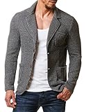 Burocs Herren Sakko Blazer Meliert Sportlich Slim Fit Schwarz Grau BR1685, Größe:XL, Farbe:G