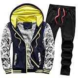 SSDM Herren-Hoodie-Anzüge mit Reißverschluss, Plus samtig verdicktes Fleece-gefüttertes Winter-Sweatshirt, warme Hose mit geradem Bein mit Faden,Blau,5XL