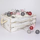 Lichterkette Cotton Balls LED | 335 cm | 20 Kugeln Ø 3,5 cm | inkl. 2 x AA Batterien | inkl. 6h Timer | LED Dekorationskugel | Deko für Mädchen Teenager Baby Zimmer Terrasse (Grau/Violett - Klein)