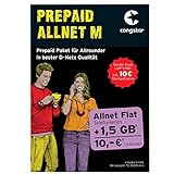 Congstar Prepaid Allnet M mit 10,00 € Guthaben (1,5 GB Datenvolumen + Allnet Flat in alle dt. Netze) SIM