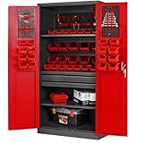 Jan Nowak Werkzeugschrank TC02AM Werkstattschrank mit Schubladen Flügeltüren Metallschrank 3 Fachböden Pulverbeschichtung 185 cm x 92 cm x 50 cm (Anthrazit/Rot)