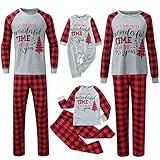 Zshosam Weihnachts Familien Schlafanzug Futter Plüsch Warme Nachtwäsche Nachthemd Rote Nase Elchdruck Plaidhose Hausanzug Pyjamas Set für Vater Mutter Baby Kinder Junge M