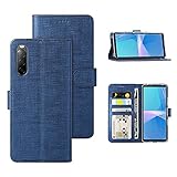 Foluu Handyhülle für Sony Xperia 10 III, Flip/Folio Cover Wallet Magnetverschluss Kartenfächer Bargeld Halter Ständer Kickstand TPU Bumper Stoßfest Schutzhülle für Sony Xperia 10 III 2021 (Blau)