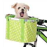 ZhuiKun Faltbar Haustier Fahrradkorb Vorne Abnehmbar Fahrrad Lenkerkorb Tasche mit Lenkeradapter für Einkaufen, Kleine Hund Katze - Grüner Punkt,M