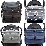 BTR Kinderwagen Organizer und Buggy Organizer und Kinderwagen Taschen plus 2 x Kinderwagen Clips. Schwarz. Recycelbare Verpackug