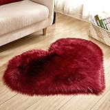 Faux Sheepskin Area Rug, Shaggy Carpet Mat Rutschfester Nachttischvorleger Für Schlafzimmer,Herzförmige Dekorative Matte Für Boden Sofa Wohnzimmer-H 70X90Cm(28X35Inch) (Weinrot 40X50Cm(16X20Inch))