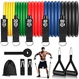 Resistance Bands Fitnessbänder Set, 12er Pack 150lbs Widerstandsbänder Set Expander, aus Naturlatex mit Türanker Knöchel Strap Griff für Widerstandstraining, Physiotherapie, Heimtraining
